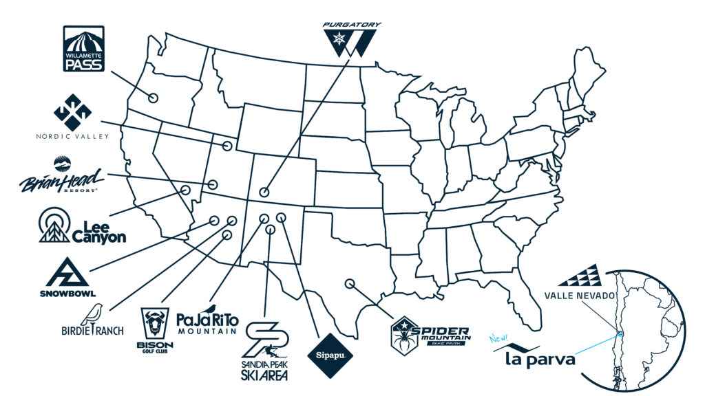 Map with access to 12 Mountains with the Power Pass